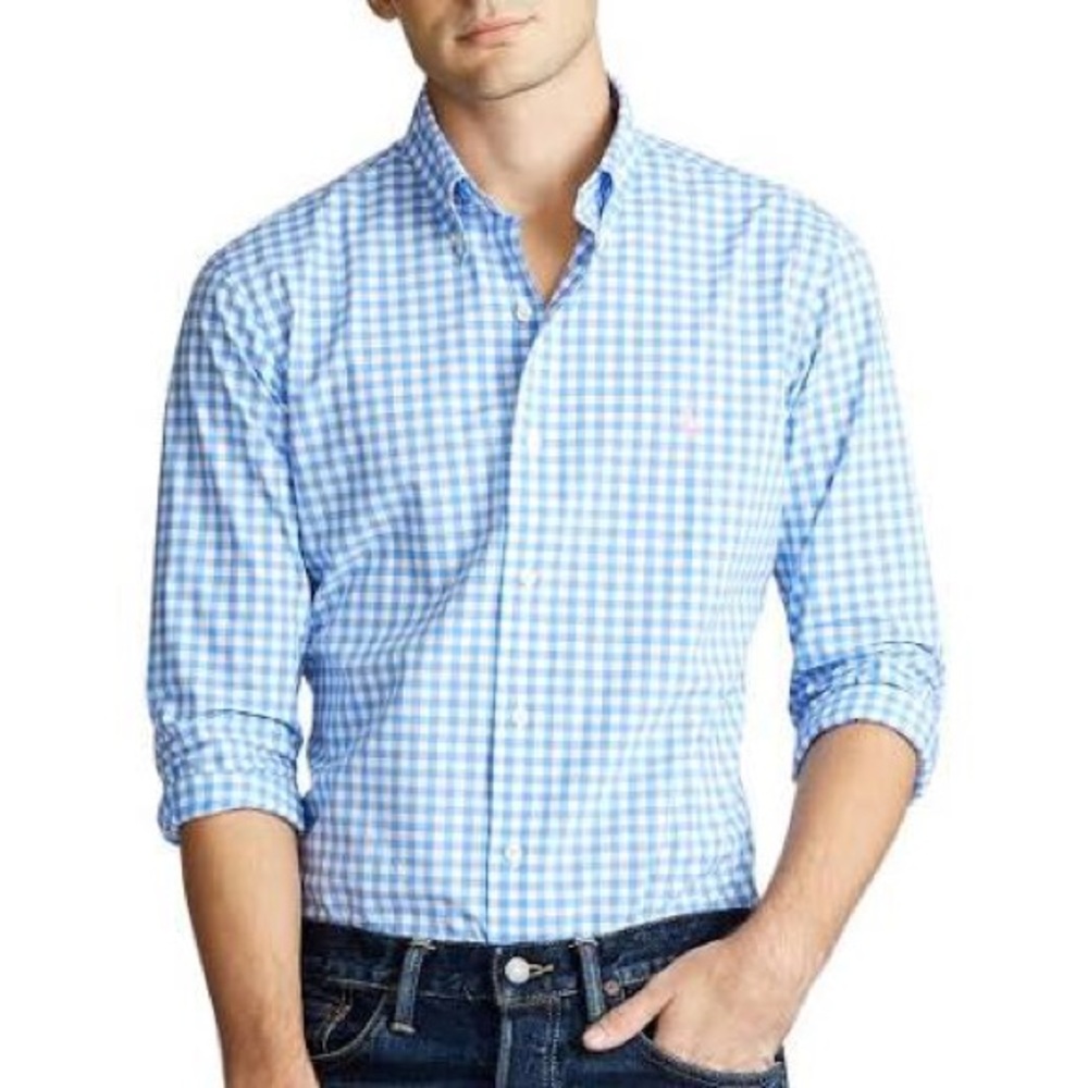 POLO RALPH LAUREN: Men's Classic-Fit Gingham Stretch Poplin Long-Sleeves Shirt - Picture 3 of 16